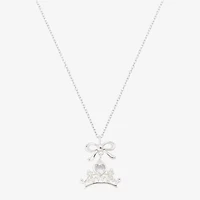 Disney Classics Womens Cubic Zirconia Pure Silver Over Brass Crown 16 Inch Pendant Necklace