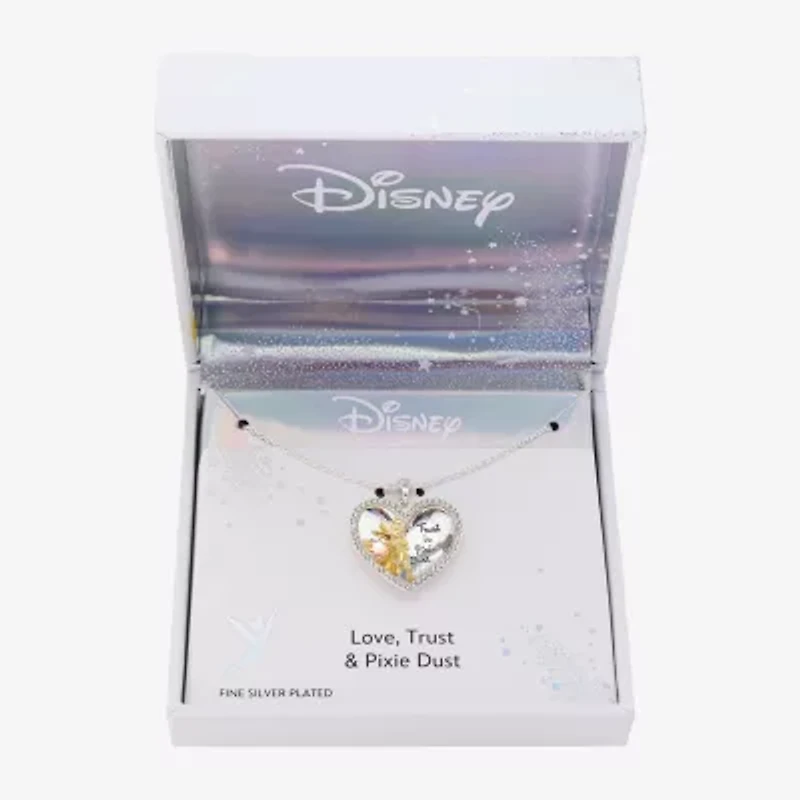 Disney Classics Womens Crystal 10K Gold Over Brass Pure Silver Over Brass Heart 16 Inch Pendant Necklace