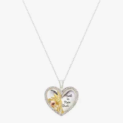 Disney Classics Womens Crystal 10K Gold Over Brass Pure Silver Over Brass Heart 16 Inch Pendant Necklace