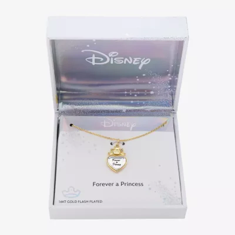 Disney Classics Womens Crystal 10K Gold Over Brass Pure Silver Over Brass Heart 16 Inch Pendant Necklace