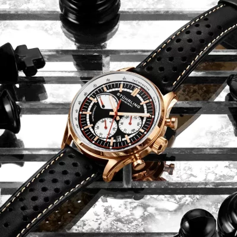 Stuhrling Mens Black Leather Strap Watch 934.03