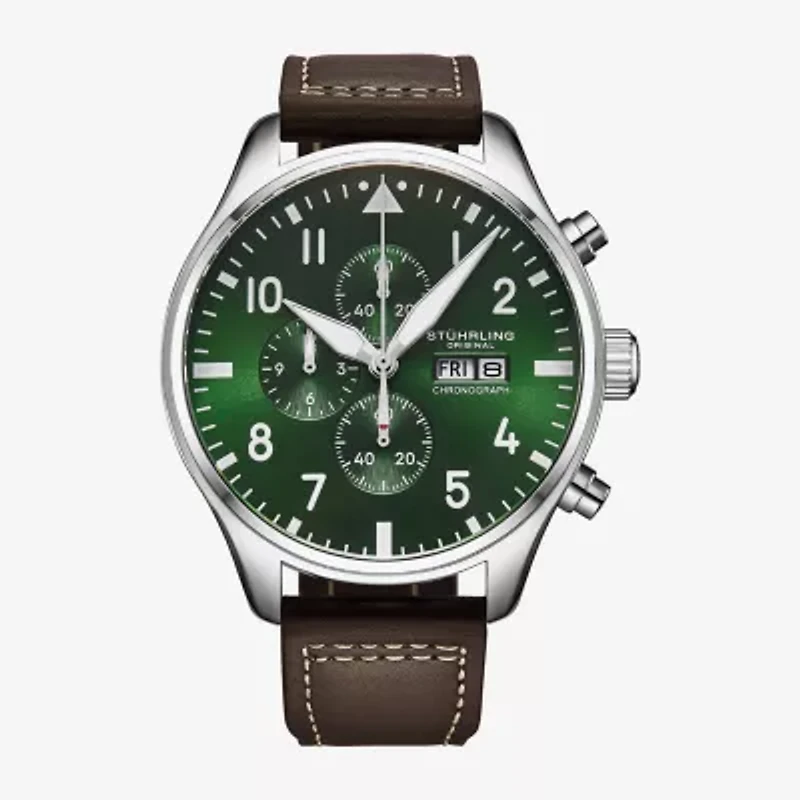 Stuhrling Mens Leather Strap Watch