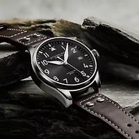 Stuhrling Mens Silver Tone Leather Strap Watch 4078.1