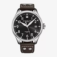 Stuhrling Mens Silver Tone Leather Strap Watch 4078.1