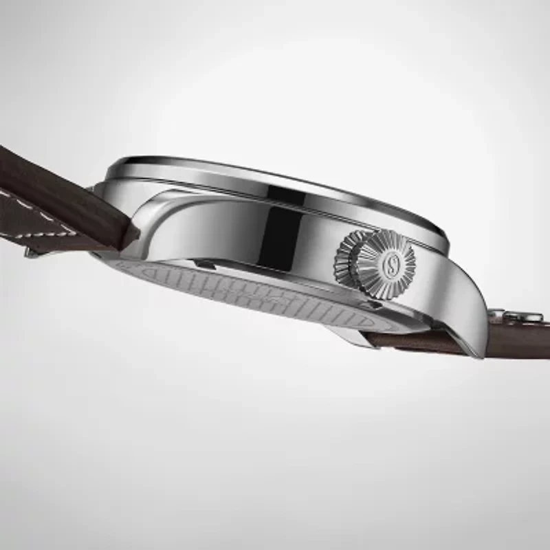 Stuhrling Mens Silver Tone Leather Strap Watch 4078.1