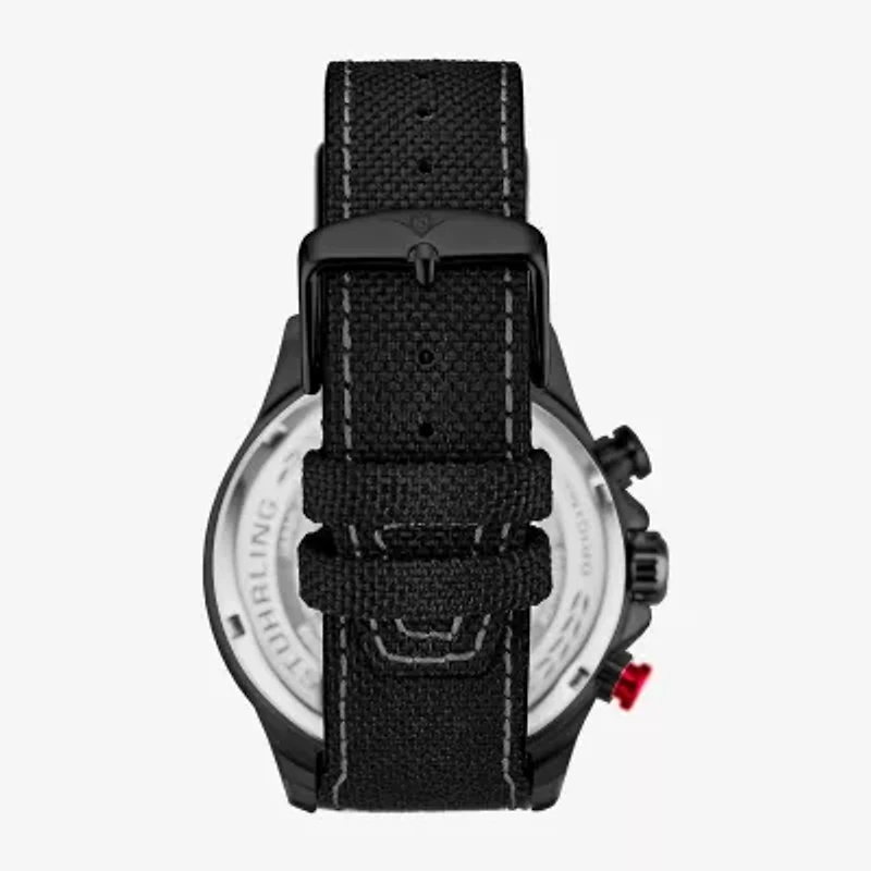 Stuhrling Mens Black Leather Strap Watch 4029.5