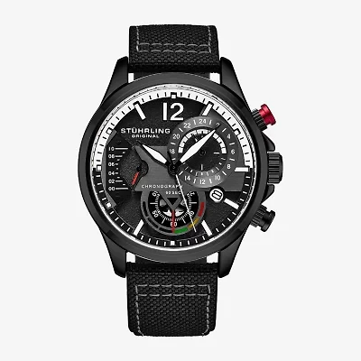 Stuhrling Mens Black Leather Strap Watch 4029.5