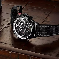 Stuhrling Mens Black Leather Strap Watch 4029.5