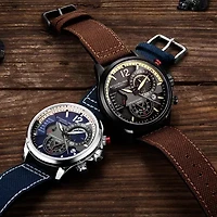 Stuhrling Mens Blue Leather Strap Watch 4029.2