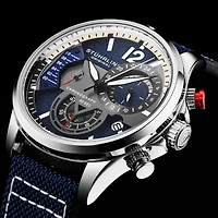 Stuhrling Mens Blue Leather Strap Watch 4029.2