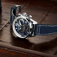 Stuhrling Mens Blue Leather Strap Watch 4029.2