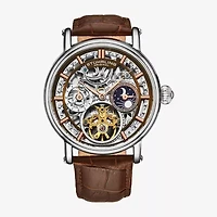 Stuhrling Mens Automatic Brown Leather Strap Watch 4000.4