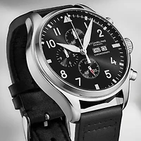 Stuhrling Mens Black Leather Strap Watch