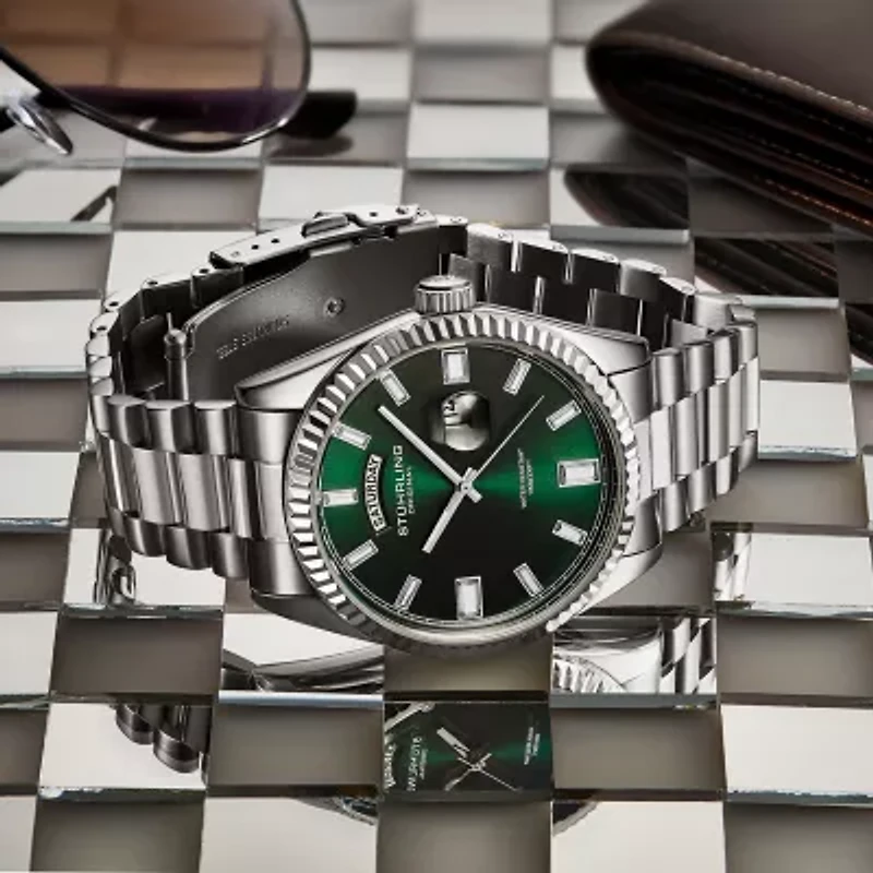 Stuhrling Mens Silver Tone Stainless Steel Bracelet Watch