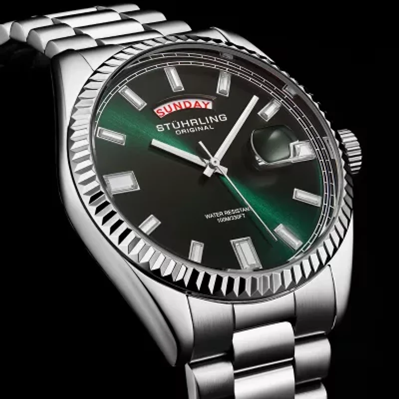 Stuhrling Mens Silver Tone Stainless Steel Bracelet Watch