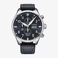 Stuhrling Mens Black Leather Strap Watch 4075.2