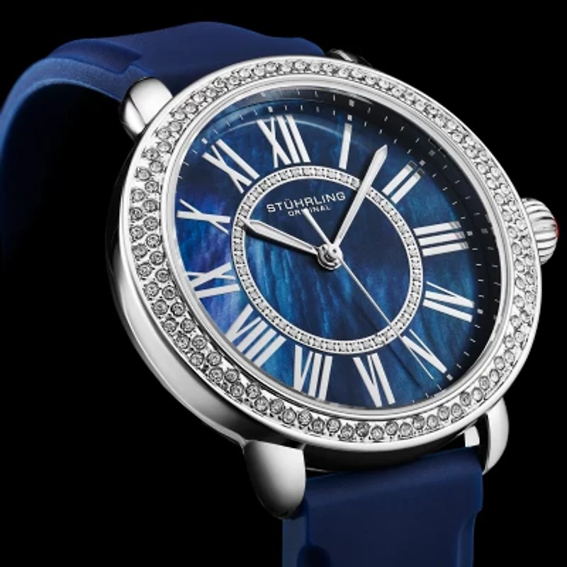 Stuhrling Womens Blue Leather Strap Watch 4068.2