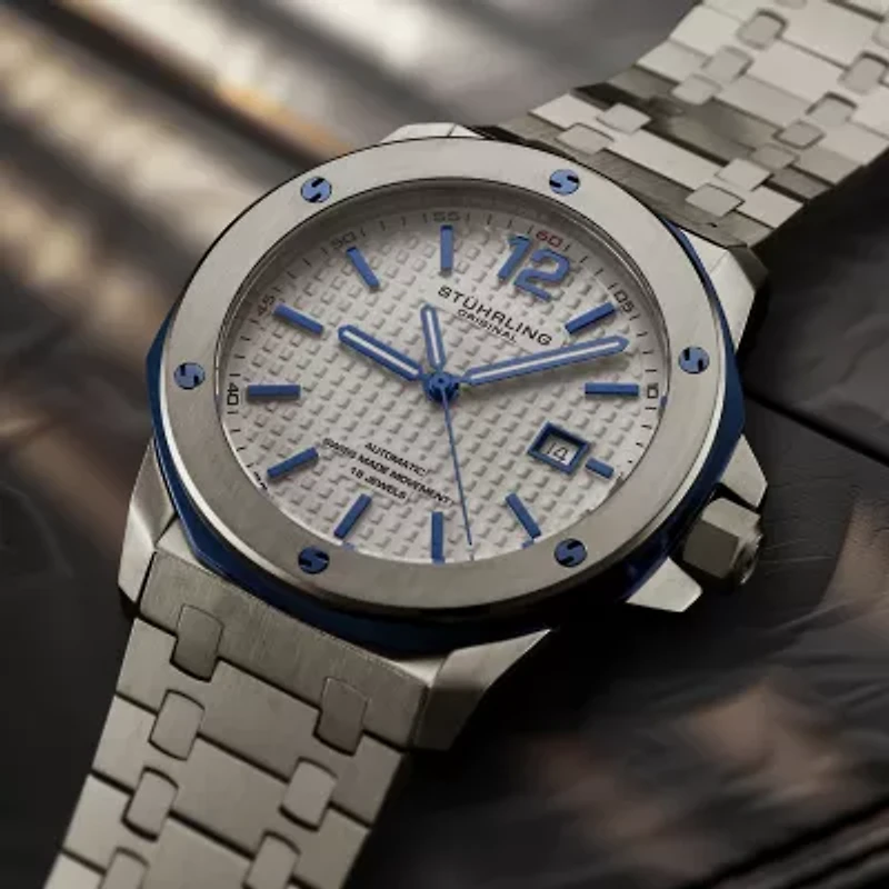 Stuhrling Mens Automatic Silver Tone Stainless Steel Bracelet Watch 4047.2