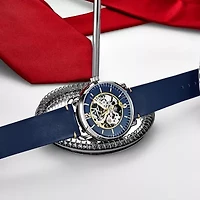 Stuhrling Mens Automatic Blue Leather Strap Watch 3972.1