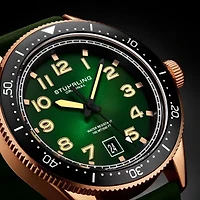 Stuhrling Mens Green Leather Strap Watch 3989.5