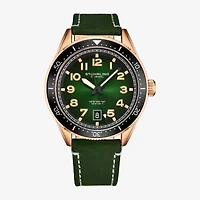 Stuhrling Mens Green Leather Strap Watch 3989.5