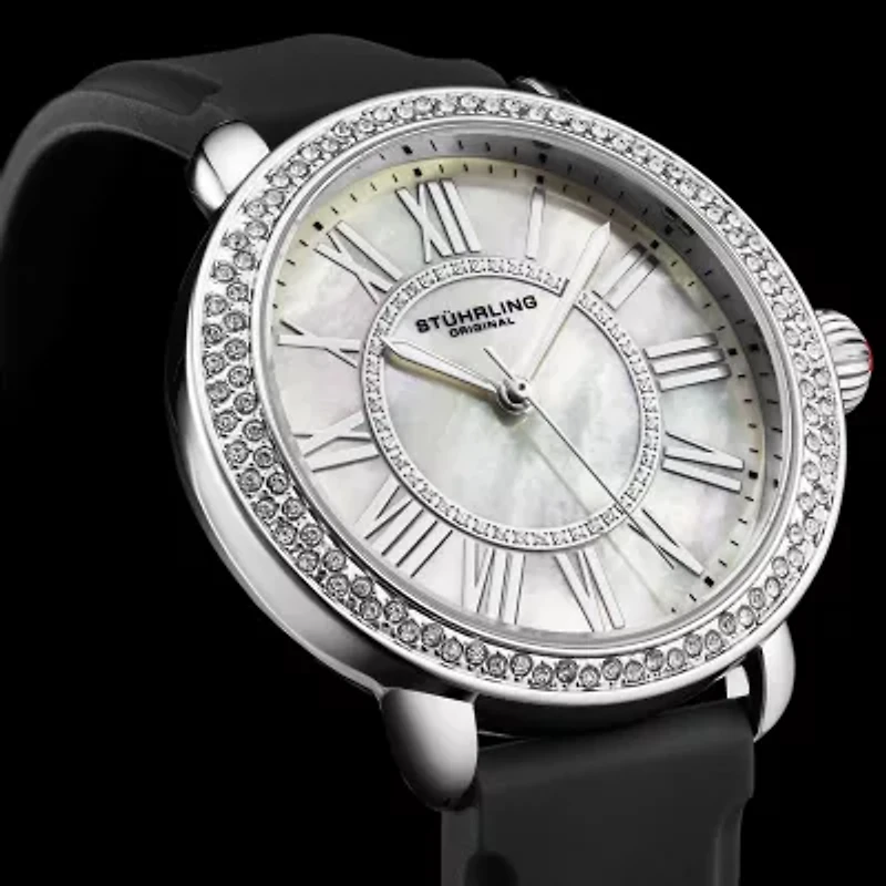 Stuhrling Womens Black Leather Strap Watch 4068.1