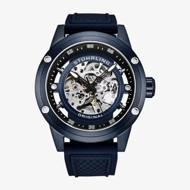 Stuhrling Mens Automatic Blue Strap Watch