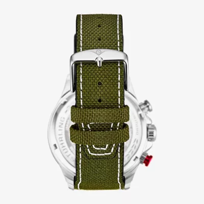 Stuhrling Mens Green Leather Strap Watch 4029.3