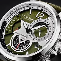 Stuhrling Mens Green Leather Strap Watch 4029.3