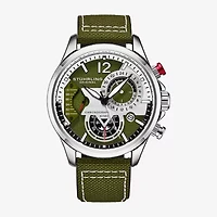 Stuhrling Mens Green Leather Strap Watch 4029.3