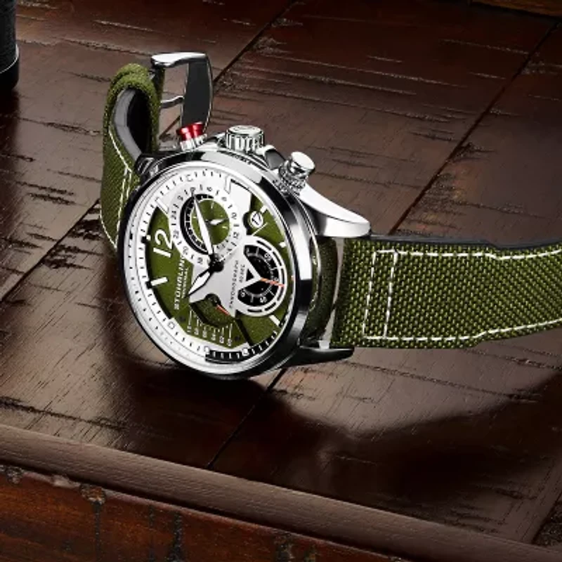 Stuhrling Mens Green Leather Strap Watch 4029.3