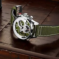 Stuhrling Mens Green Leather Strap Watch 4029.3