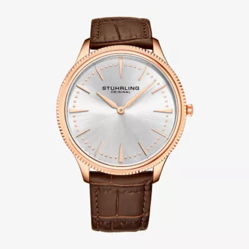 Stuhrling Mens Brown Leather Strap Watch 3984.5
