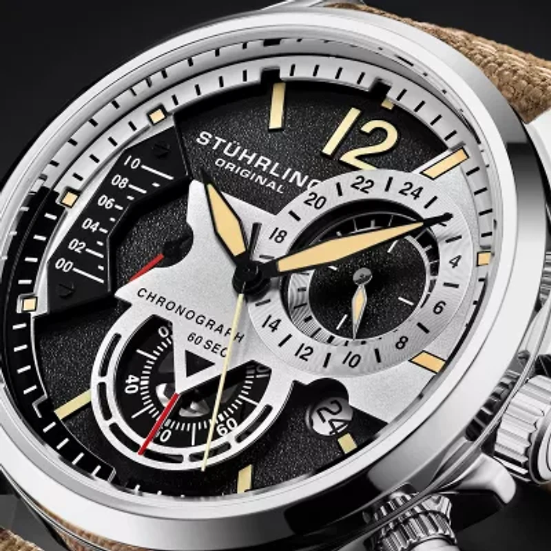 Stuhrling Mens Beige Leather Strap Watch 4029.1