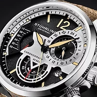 Stuhrling Mens Beige Leather Strap Watch 4029.1