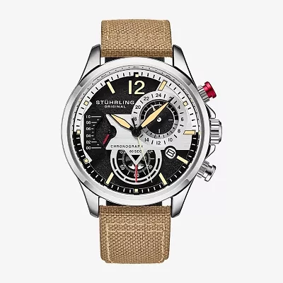 Stuhrling Mens Beige Leather Strap Watch 4029.1