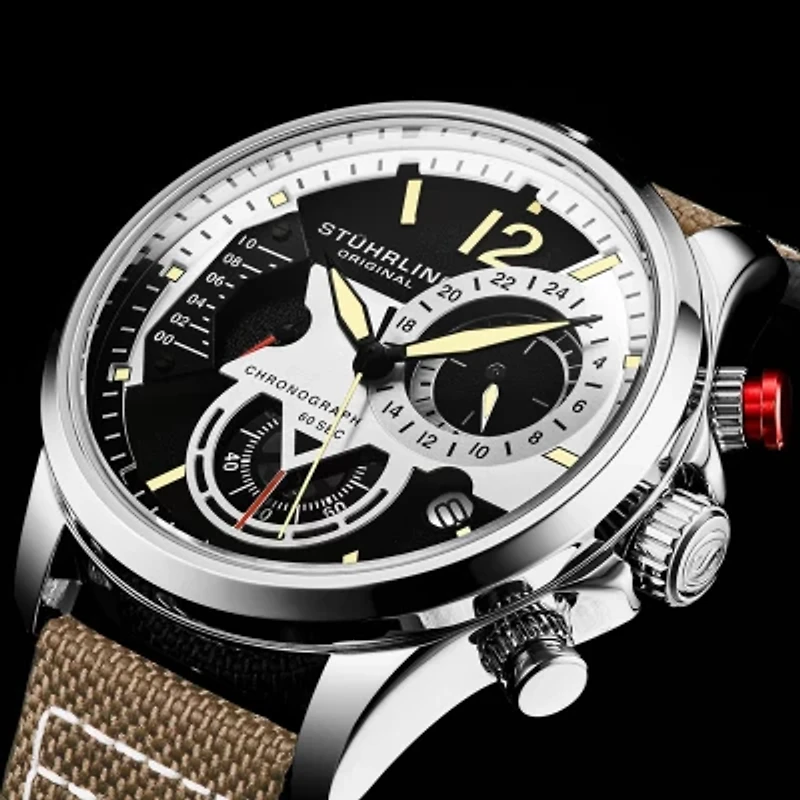 Stuhrling Mens Beige Leather Strap Watch 4029.1