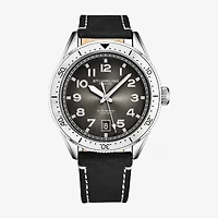 Stuhrling Mens Black Leather Strap Watch 3989.3