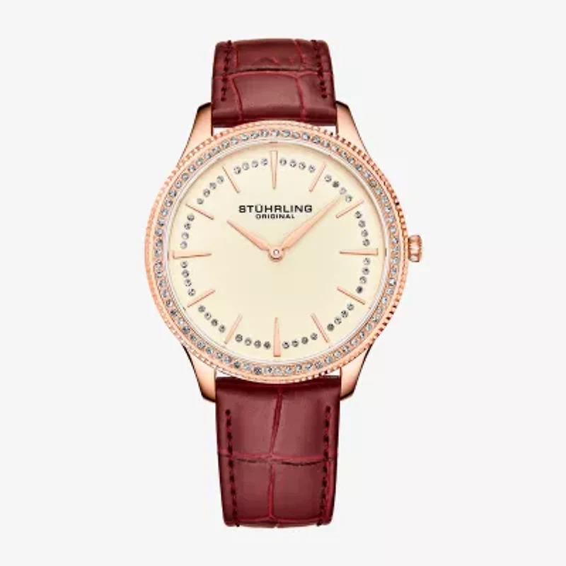 Stuhrling Womens Red Leather Strap Watch 3985.6