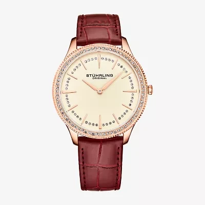 Stuhrling Womens Red Leather Strap Watch 3985.6
