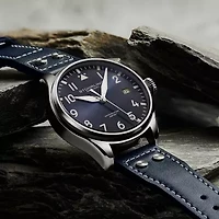 Stuhrling Mens Blue Leather Strap Watch 4078.2