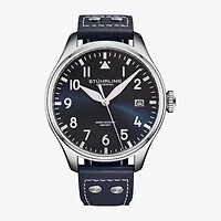 Stuhrling Mens Blue Leather Strap Watch 4078.2
