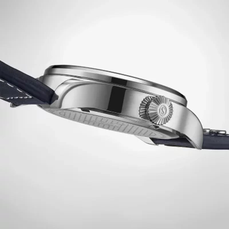 Stuhrling Mens Blue Leather Strap Watch 4078.2