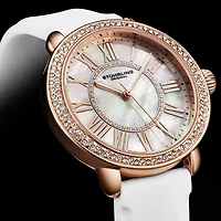 Stuhrling Womens White Leather Strap Watch 4068.3
