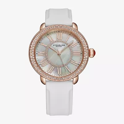 Stuhrling Womens White Leather Strap Watch 4068.3