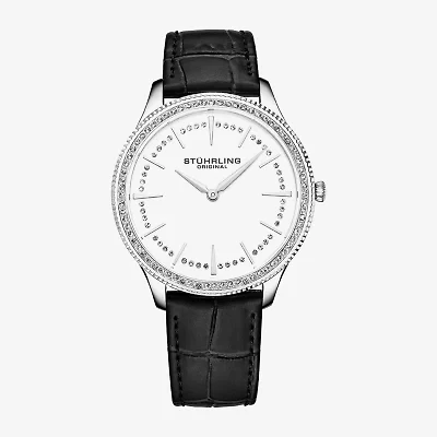 Stuhrling Womens Black Leather Strap Watch 3985.1