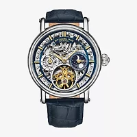 Stuhrling Mens Automatic Blue Leather Strap Watch