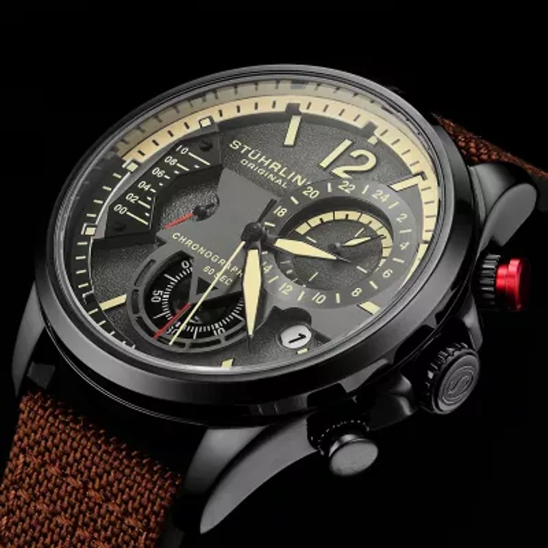 Stuhrling Mens Brown Leather Strap Watch 4029.4