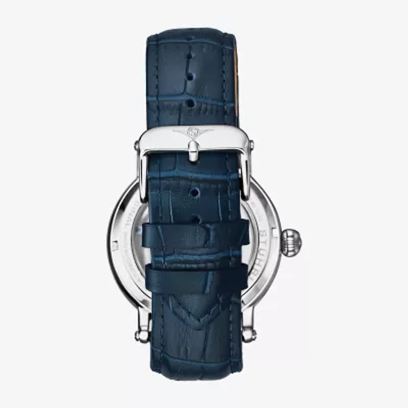 Stuhrling Mens Automatic Blue Leather Strap Watch 4000.1