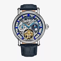 Stuhrling Mens Automatic Blue Leather Strap Watch 4000.1
